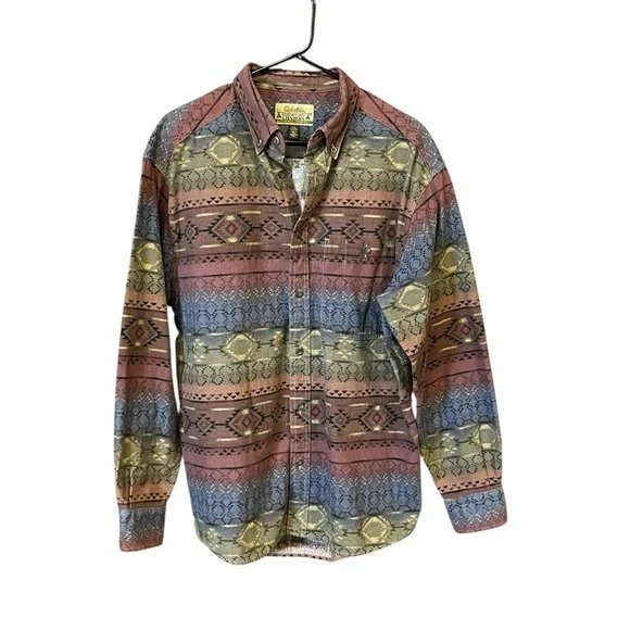 Cabela's Chamois Deerskin Soft Flannel Button Down Shirt Mens L Southwest Aztec - Picture 10 of 10